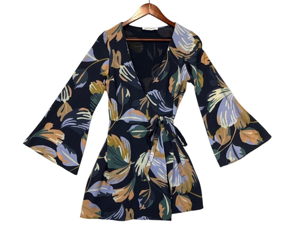 Amanda Uprichard Botanical Floral Tropical Wrap Bell Sleeve Dress Medium